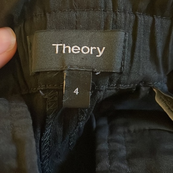 Theory Tralpin Drawstring Pants Black Crunch Wash Linen Blend Size 4 - Picture 10 of 12